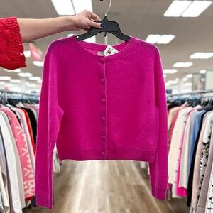 NWT JOIE Fuchsia Pink Cashmere Cropped Button-Up Cardigan